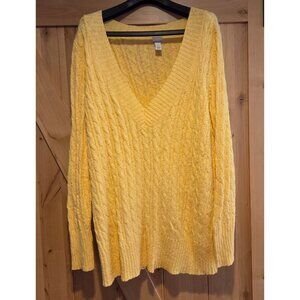 Venezia Lane Bryant Sweater Size 26/28 Deep V-neck Cable Knit Pullover Yellow